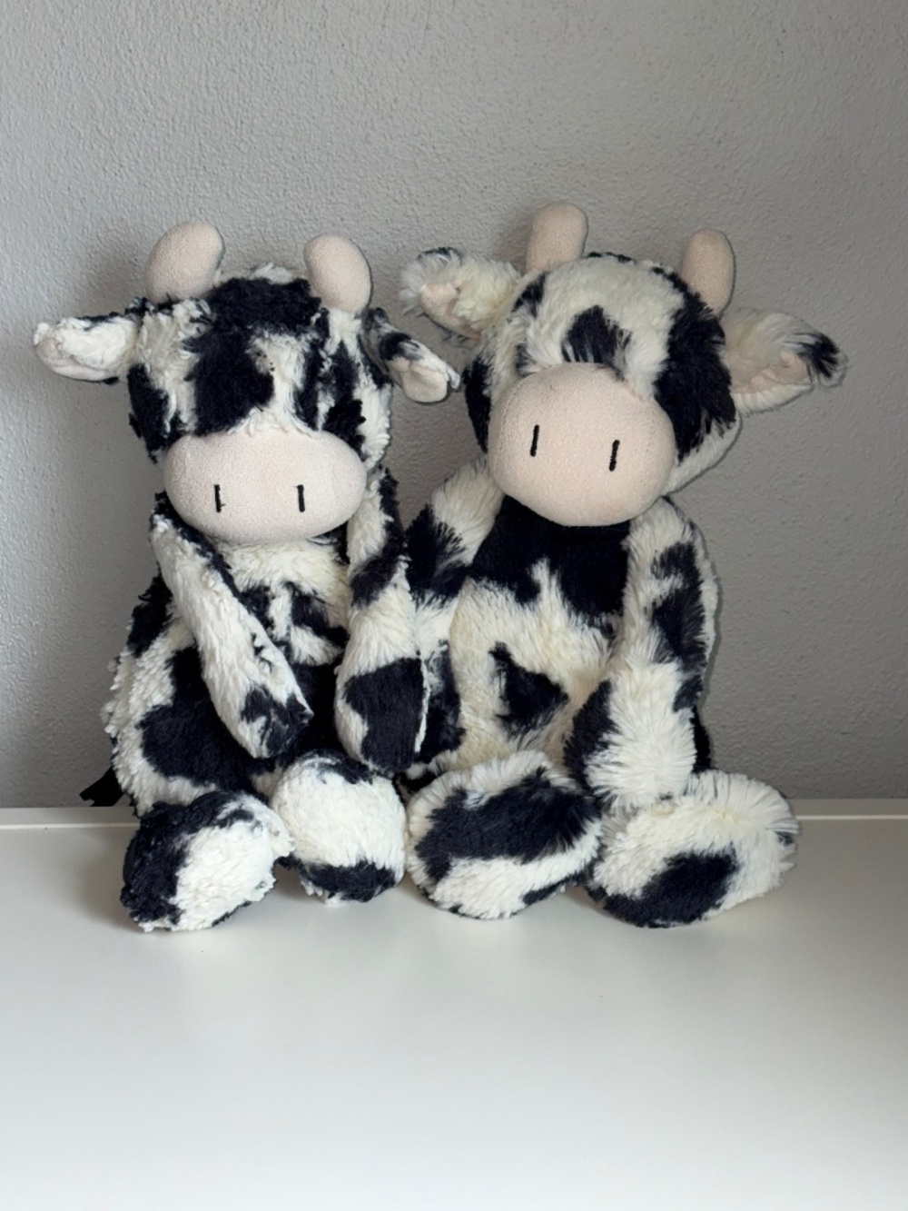 2 Jellycat Bashful Calf Cow Plush Spotted Black White 12" Medium Stuffed Animal